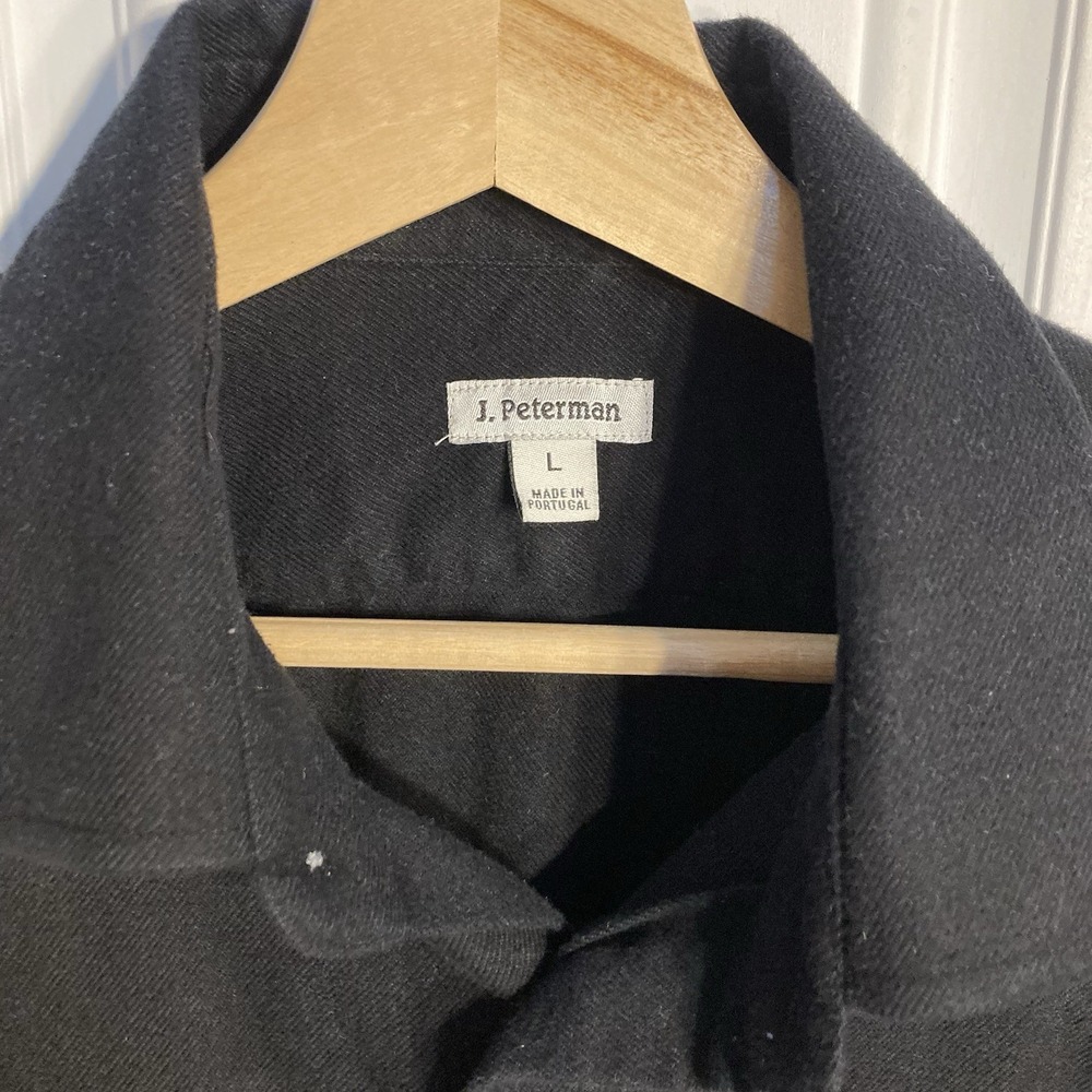Vtg J Peterman Flannel Button Up Shirt Mens Large Black Made in Portugal - Picture 2 of 8